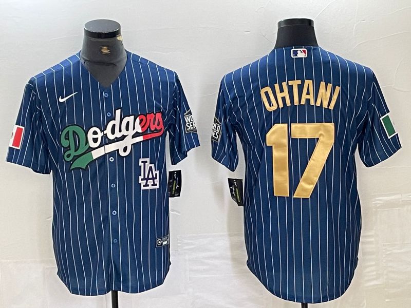 Men Los Angeles Dodgers #17 Ohtani Blue Stripe Nike Game MLB Jersey style 29